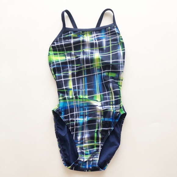 Speedo PowerFlex Eco Womens 1 pc Swimsuit Laser Sticks Pulse Flyback Sz 6/32 - Picture 1 of 5